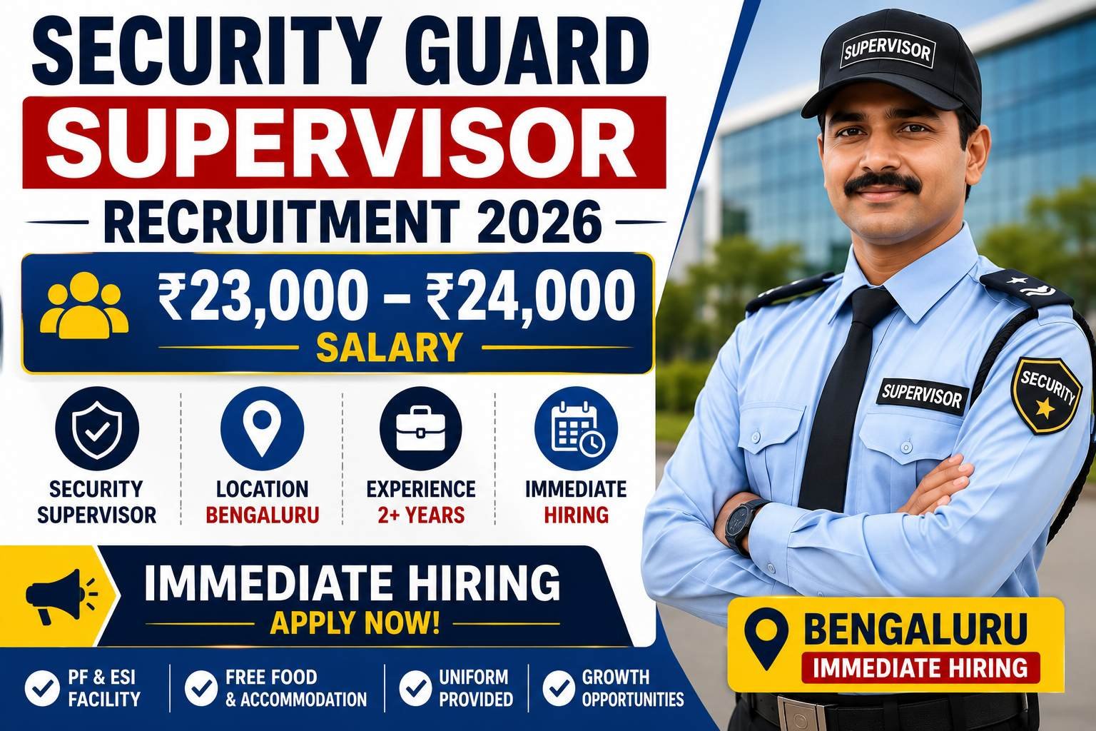 Bengaluru Security Guard Supervisor Job 2026: ₹23,000–₹24,000 सैलरी के साथ आवेदन शुरू