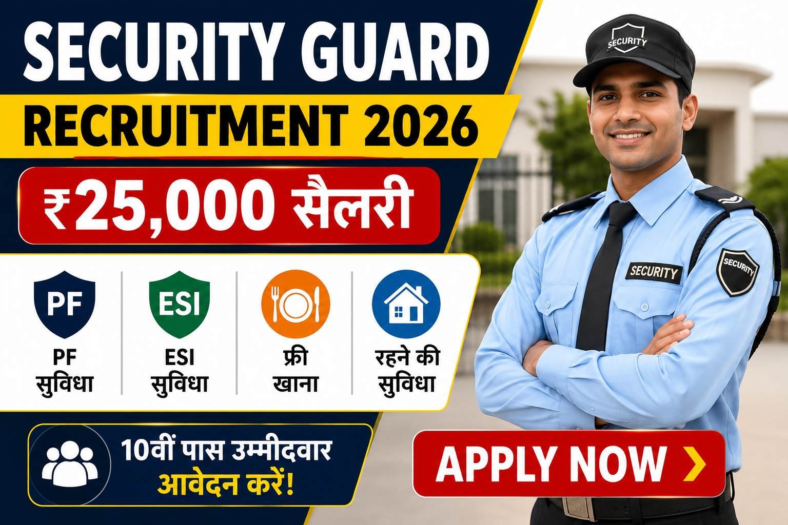 Security Guard Recruitment 2026: ₹25,000 सैलरी, PF, ESI, फ्री खाना और रहने की सुविधा