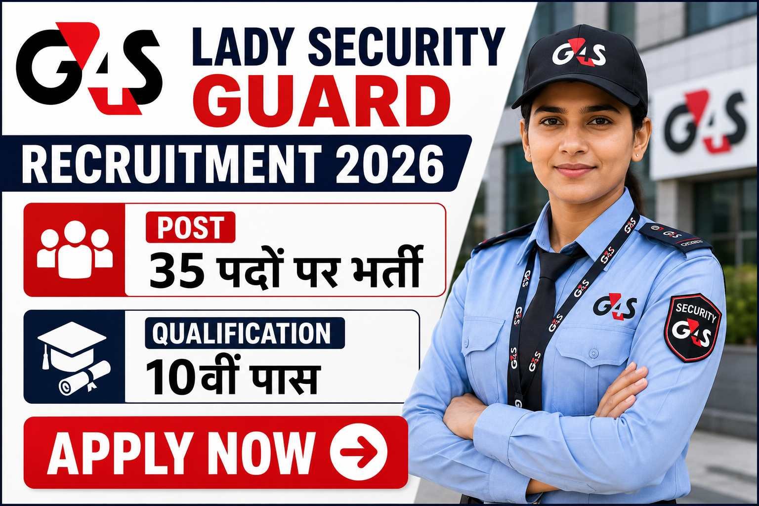 G4S Lady Security Guard Recruitment 2026: 35 पदों पर भर्ती, 10वीं पास उम्मीदवारों के लिए शानदार मौका